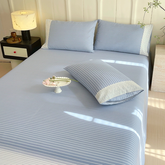 91家纺网 家纺一手货源 找家纺 春皖家纺 2025春夏新款老粗布花边款凉席席子单床单 床单单件 花边-细川聚