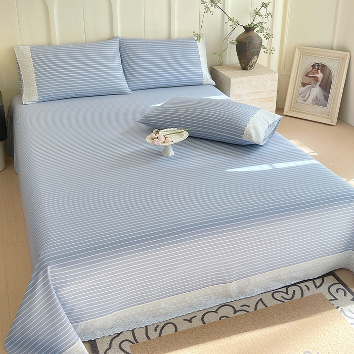 91家纺网 家纺一手货源 找家纺 春皖家纺 2025春夏新款老粗布花边款凉席席子单床单 床单单件 花边-细川聚