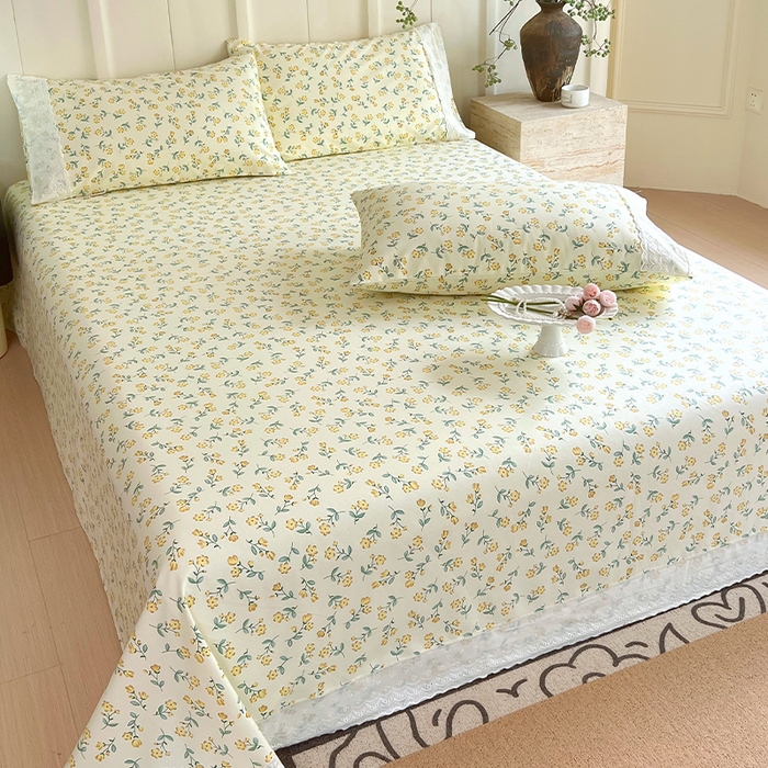 91家纺网 家纺一手货源 找家纺 春皖家纺 2025春夏新款老粗布花边款凉席席子单床单 床单单件 花边-伊兰