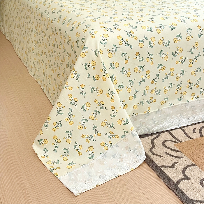 91家纺网 家纺一手货源 找家纺 春皖家纺 2025春夏新款老粗布花边款凉席席子单床单 床单单件 花边-伊兰