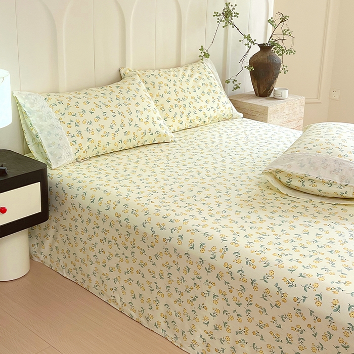 91家纺网 家纺一手货源 找家纺 春皖家纺 2025春夏新款老粗布花边款凉席席子单床单 床单单件 花边-伊兰