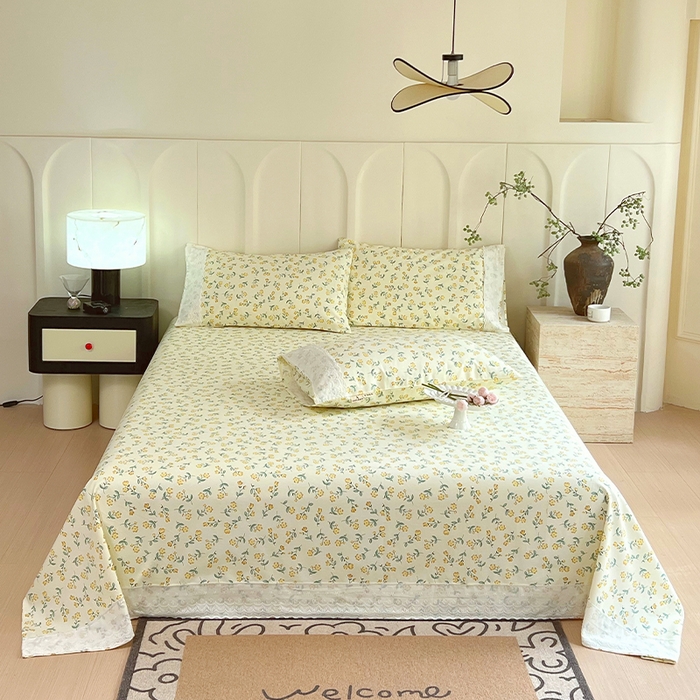 91家纺网 家纺一手货源 找家纺 春皖家纺 2025春夏新款老粗布花边款凉席席子单床单 床单单件 花边-伊兰