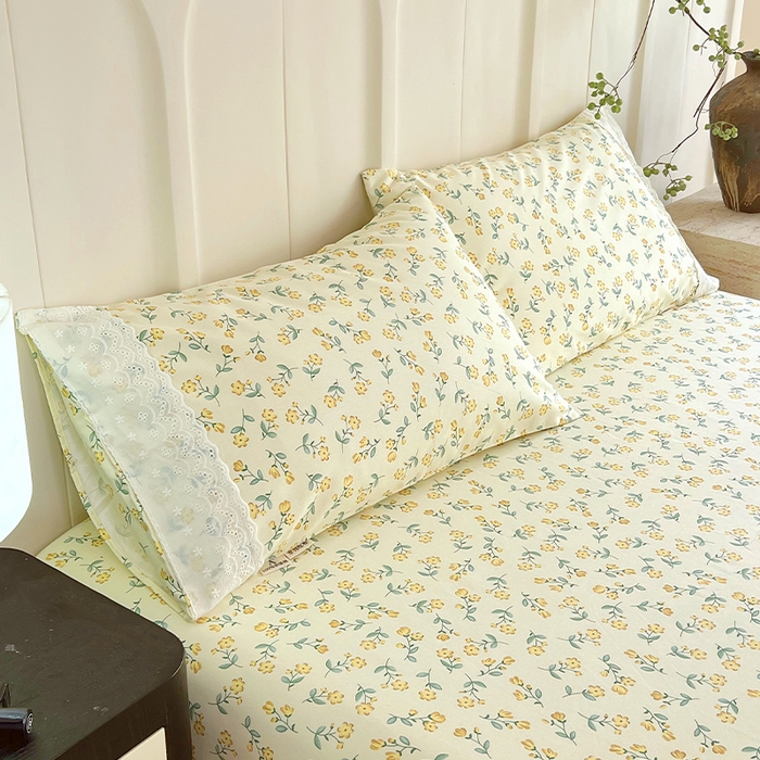 91家纺网 家纺一手货源 找家纺 春皖家纺 2025春夏新款老粗布花边款凉席席子单床单 床单单件 花边-伊兰