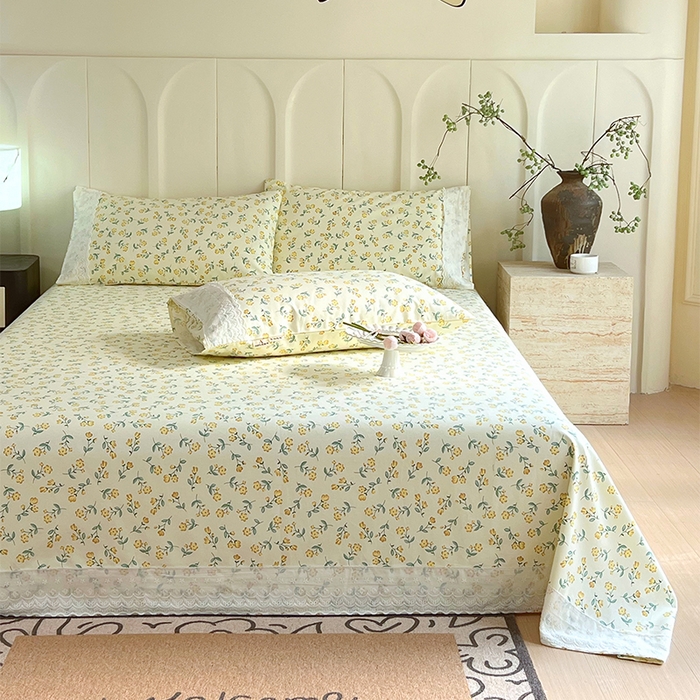 91家纺网 家纺一手货源 找家纺 春皖家纺 2025春夏新款老粗布花边款凉席席子单床单 床单单件 花边-伊兰