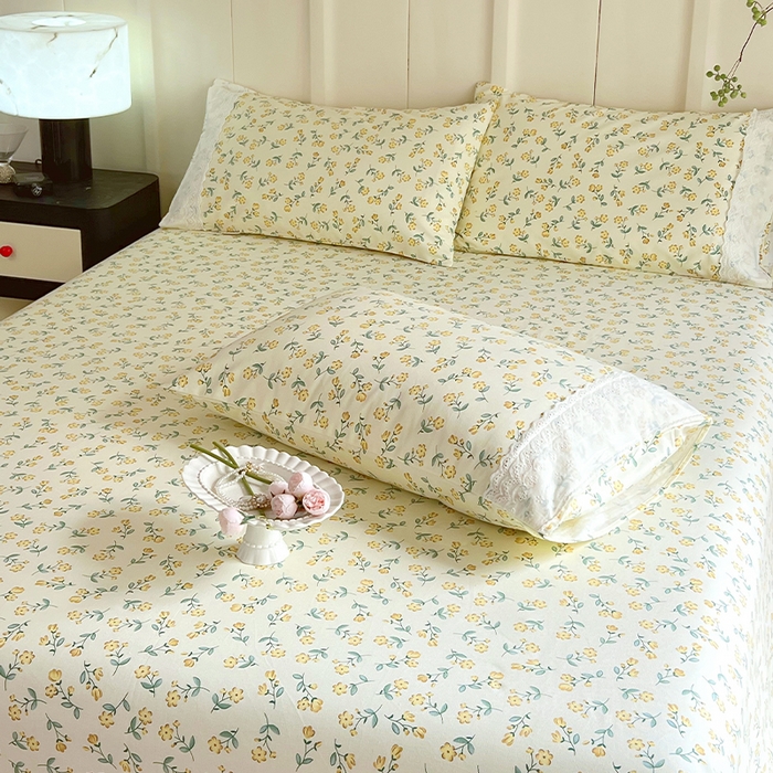 91家纺网 家纺一手货源 找家纺 春皖家纺 2025春夏新款老粗布花边款凉席席子单床单 床单单件 花边-伊兰