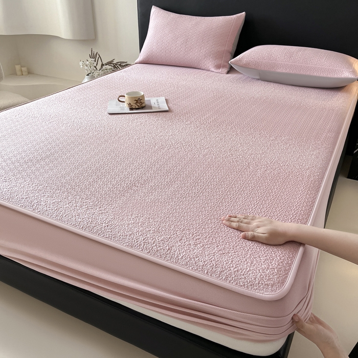 91家纺网 家纺一手货源 找家纺 雅居纺家纺 2025春夏新款提花星空凉感席凉席席子 星空-粉 床笠款