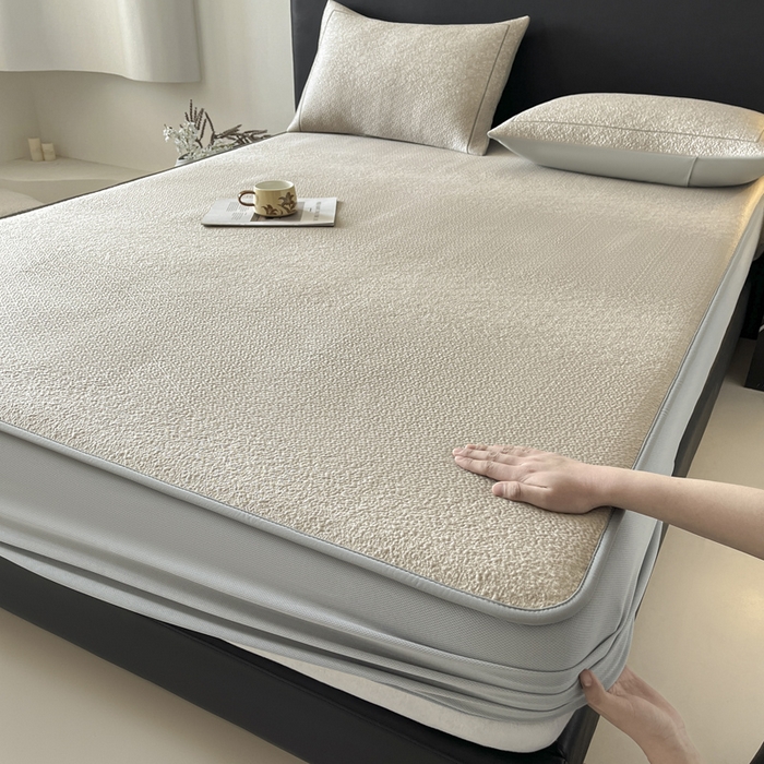 91家纺网 家纺一手货源 找家纺 雅居纺家纺 2025春夏新款提花星空凉感席凉席席子 星空-卡其 床笠款