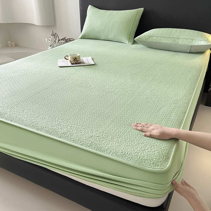 91家纺网 家纺一手货源 找家纺 雅居纺家纺 2025春夏新款提花星空凉感席凉席席子 星空-绿 床笠款