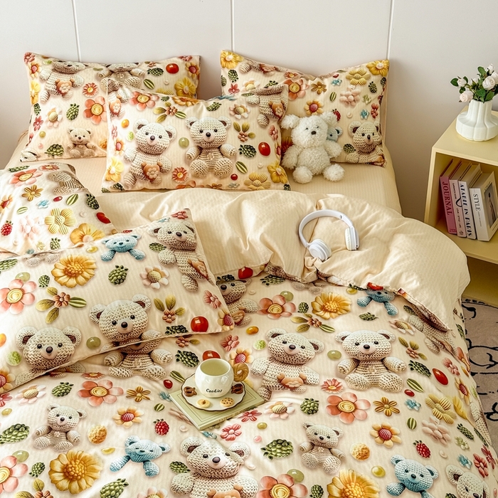 91家纺网 家纺一手货源 找家纺 （总）绒裕家纺 2025春夏新款新品直播爆款推荐5D立体双层纱小清新四件套单被套宿舍三件套