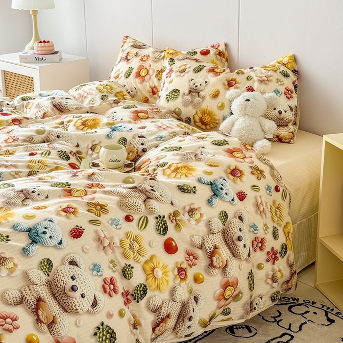 91家纺网 家纺一手货源 找家纺 （总）绒裕家纺 2025春夏新款新品直播爆款推荐5D立体双层纱小清新四件套单被套宿舍三件套