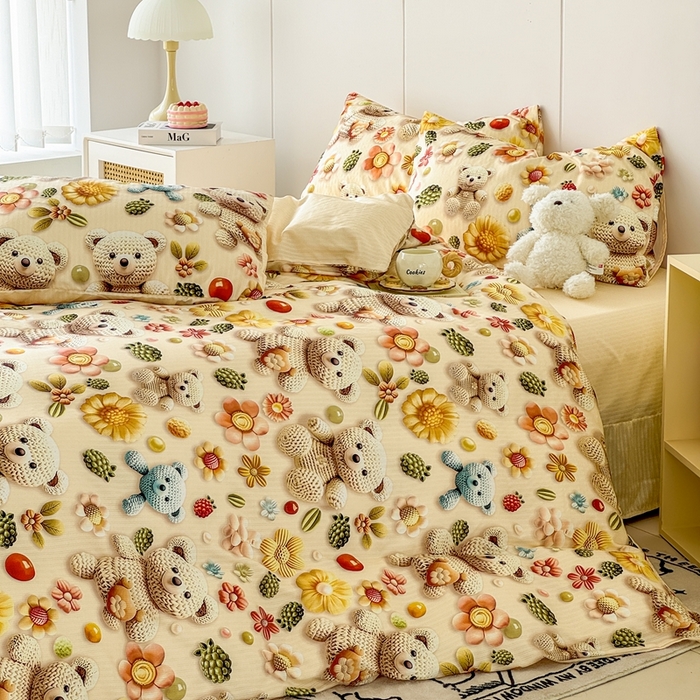 91家纺网 家纺一手货源 找家纺 （总）绒裕家纺 2025春夏新款新品直播爆款推荐5D立体双层纱小清新四件套单被套宿舍三件套