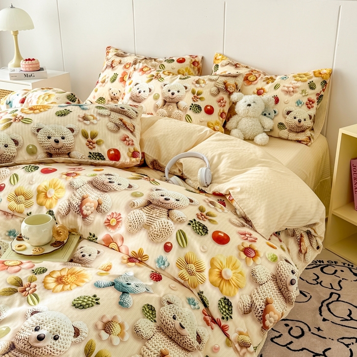 91家纺网 家纺一手货源 找家纺 （总）绒裕家纺 2025春夏新款新品直播爆款推荐5D立体双层纱小清新四件套单被套宿舍三件套