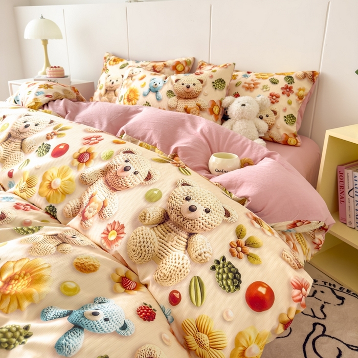 91家纺网 家纺一手货源 找家纺 （总）绒裕家纺 2025春夏新款新品直播爆款推荐5D立体双层纱小清新四件套单被套宿舍三件套