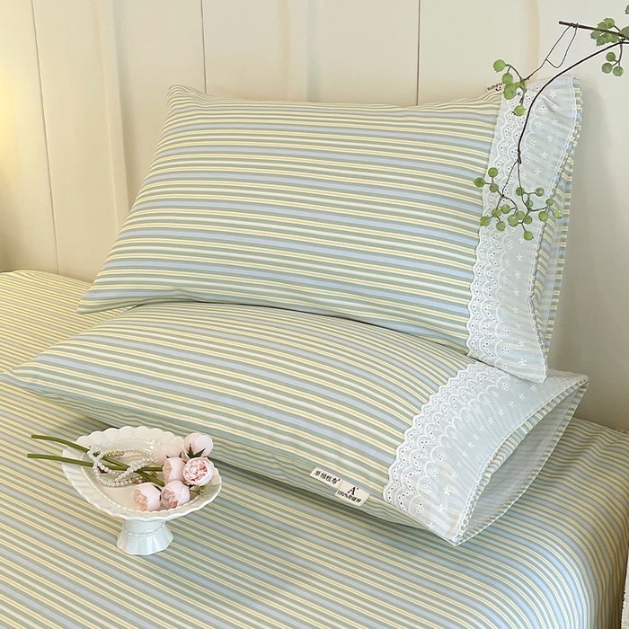 91家纺网 家纺一手货源 找家纺 春皖家纺 2025春夏新款老粗布花边款单枕套 枕套单件 花边-琴南