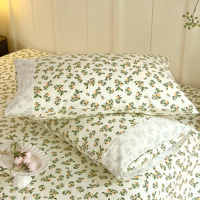 91家纺网 家纺一手货源 找家纺 春皖家纺 2025春夏新款老粗布花边款单枕套 枕套单件 花边-翠林音