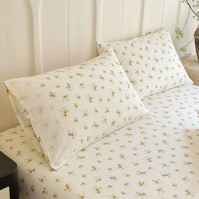 91家纺网 家纺一手货源 找家纺 春皖家纺 2025春夏新款老粗布花边款单枕套 枕套单件 花边-倩影米