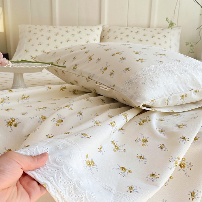 91家纺网 家纺一手货源 找家纺 春皖家纺 2025春夏新款老粗布花边款单枕套 枕套单件 花边-倩影米