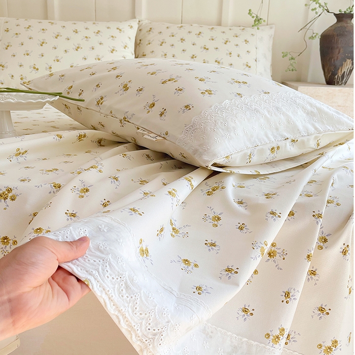 91家纺网 家纺一手货源 找家纺 春皖家纺 2025春夏新款老粗布花边款单枕套 枕套单件 花边-倩影米