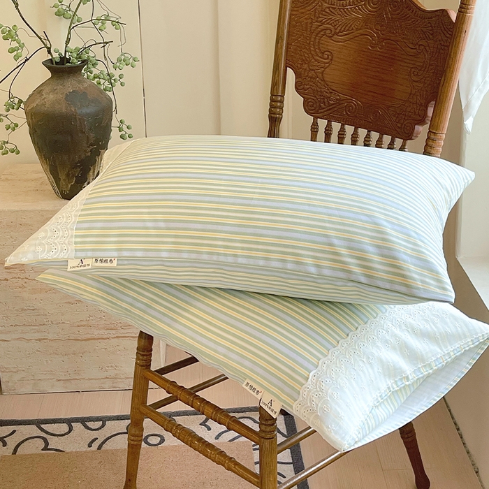 91家纺网 家纺一手货源 找家纺 春皖家纺 2025春夏新款老粗布花边款单枕套 枕套单件 花边-琴南