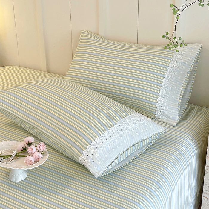 91家纺网 家纺一手货源 找家纺 春皖家纺 2025春夏新款老粗布花边款单枕套 枕套单件 花边-琴南