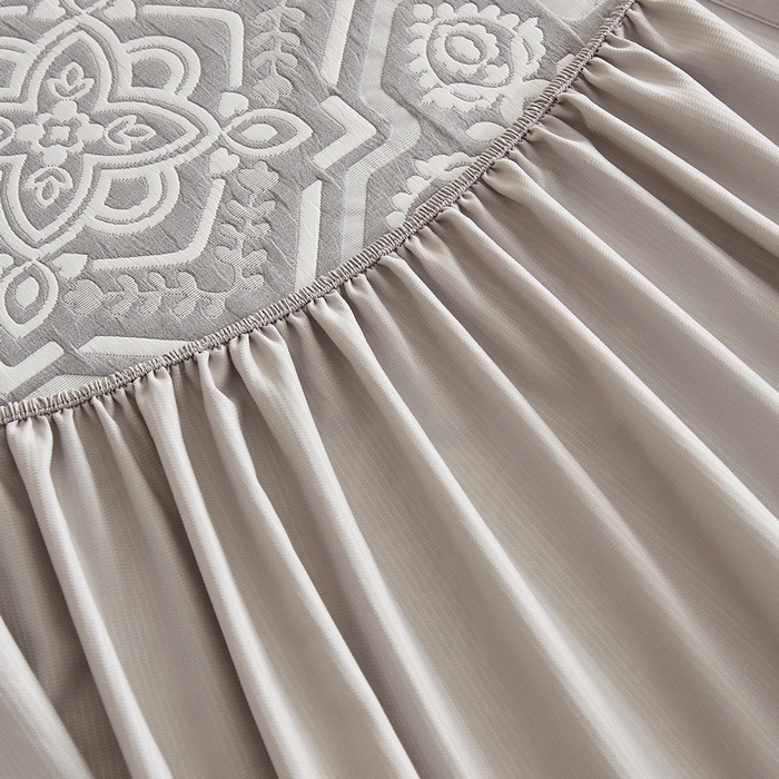 91家纺网 家纺一手货源 找家纺 梦镜家纺 2025新款A类针织双层纱床笠 花韵-淡雅灰