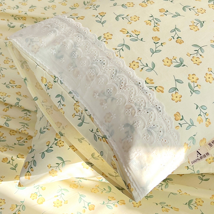 91家纺网 家纺一手货源 找家纺 春皖家纺 2025春夏新款老粗布花边款单枕套 枕套单件 花边-伊兰