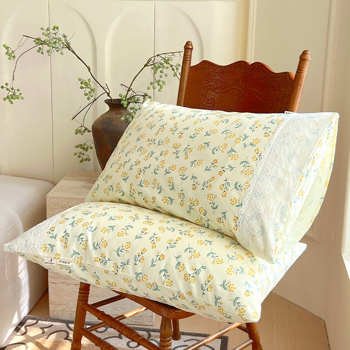 91家纺网 家纺一手货源 找家纺 春皖家纺 2025春夏新款老粗布花边款单枕套 枕套单件 花边-伊兰