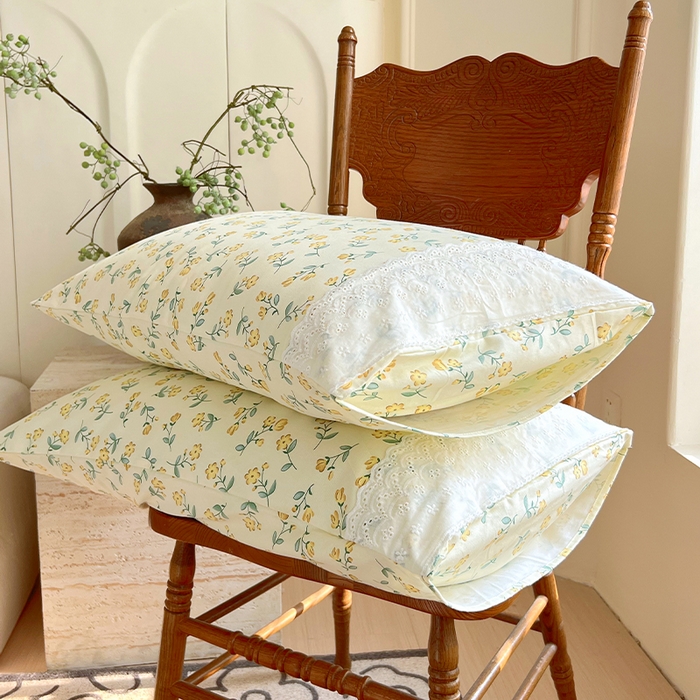 91家纺网 家纺一手货源 找家纺 春皖家纺 2025春夏新款老粗布花边款单枕套 枕套单件 花边-伊兰