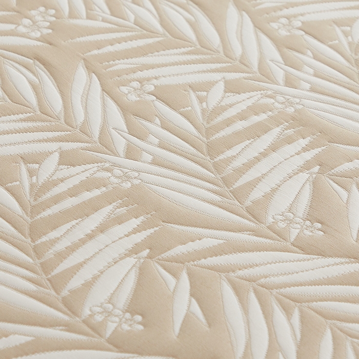 91家纺网 家纺一手货源 找家纺 梦镜家纺 2025新款A类针织双层纱床笠 细叶-浅咖色