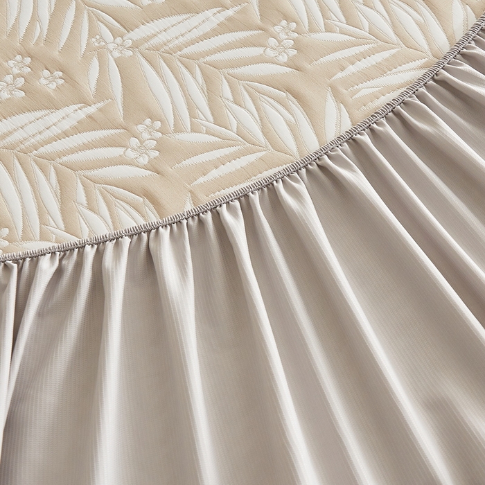 91家纺网 家纺一手货源 找家纺 梦镜家纺 2025新款A类针织双层纱床笠 细叶-浅咖色