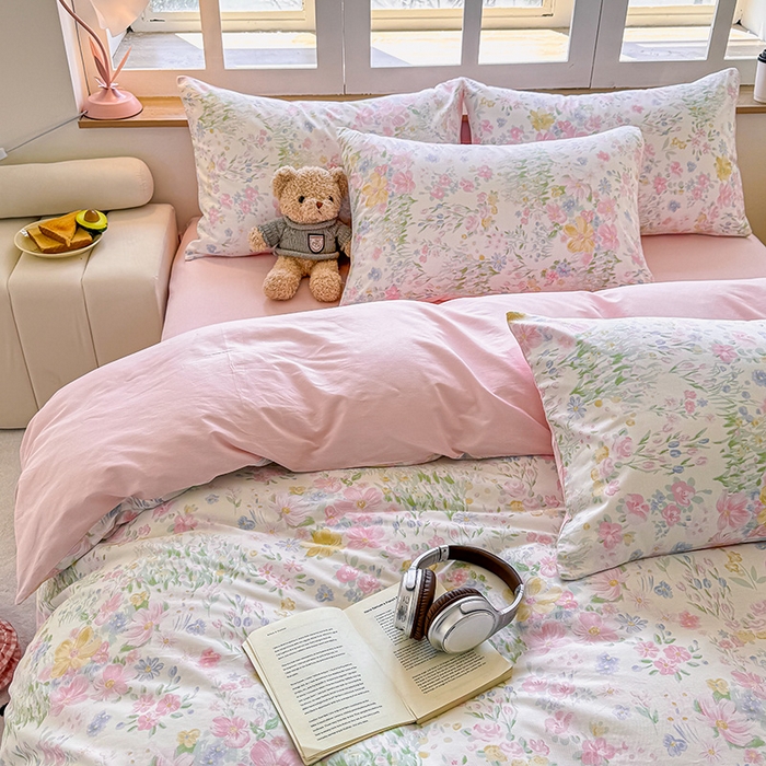 91家纺网 家纺一手货源 找家纺 芊寻家居 2025新款13372全棉印花系列单枕套 花丛 粉