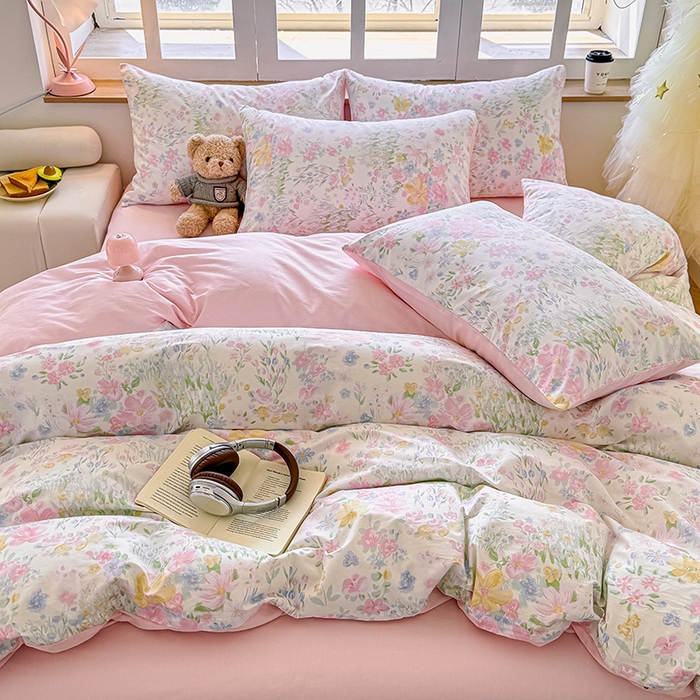 91家纺网 家纺一手货源 找家纺 芊寻家居 2025新款13372全棉印花系列单枕套 花丛 粉