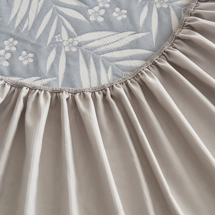 91家纺网 家纺一手货源 找家纺 梦镜家纺 2025新款A类针织双层纱床笠 细叶-浅蓝灰