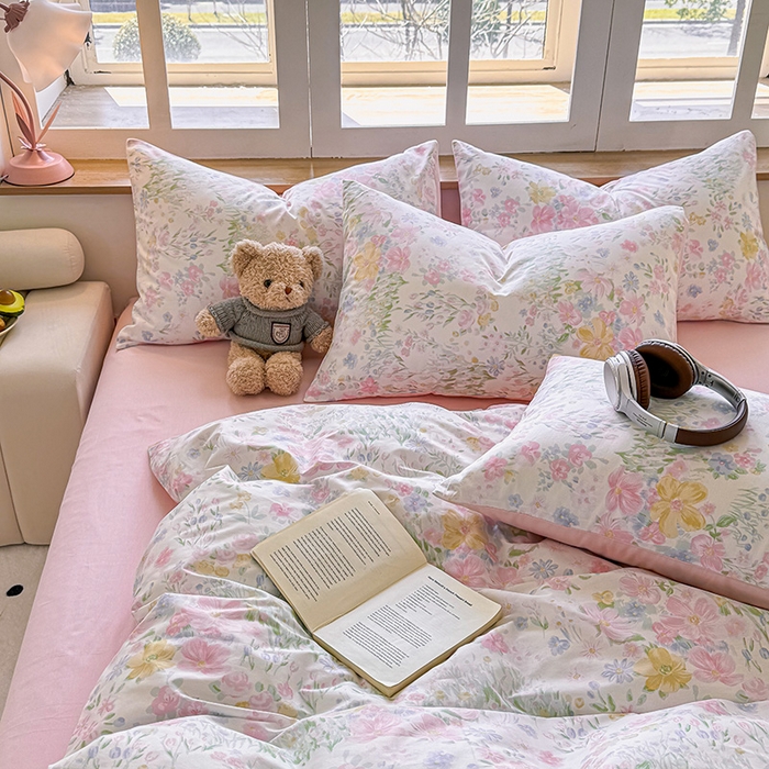 91家纺网 家纺一手货源 找家纺 芊寻家居 2025新款13372全棉印花系列单枕套 花丛 粉