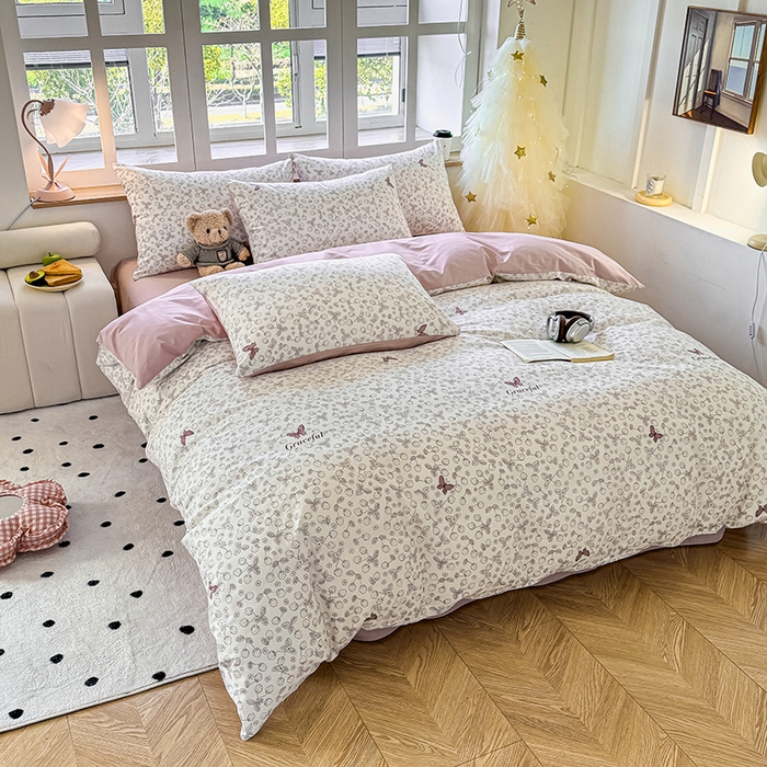 91家纺网 家纺一手货源 找家纺 芊寻家居 2025新款13372全棉印花系列单枕套 幻蝶 粉