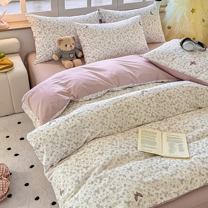 91家纺网 家纺一手货源 找家纺 芊寻家居 2025新款13372全棉印花系列单枕套 幻蝶 粉