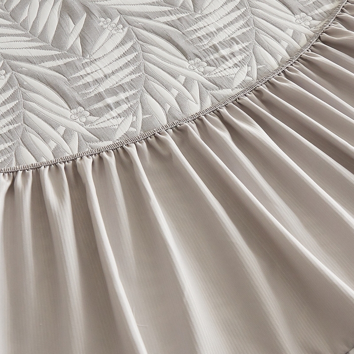 91家纺网 家纺一手货源 找家纺 梦镜家纺 2025新款A类针织双层纱床笠 细叶-雅致灰