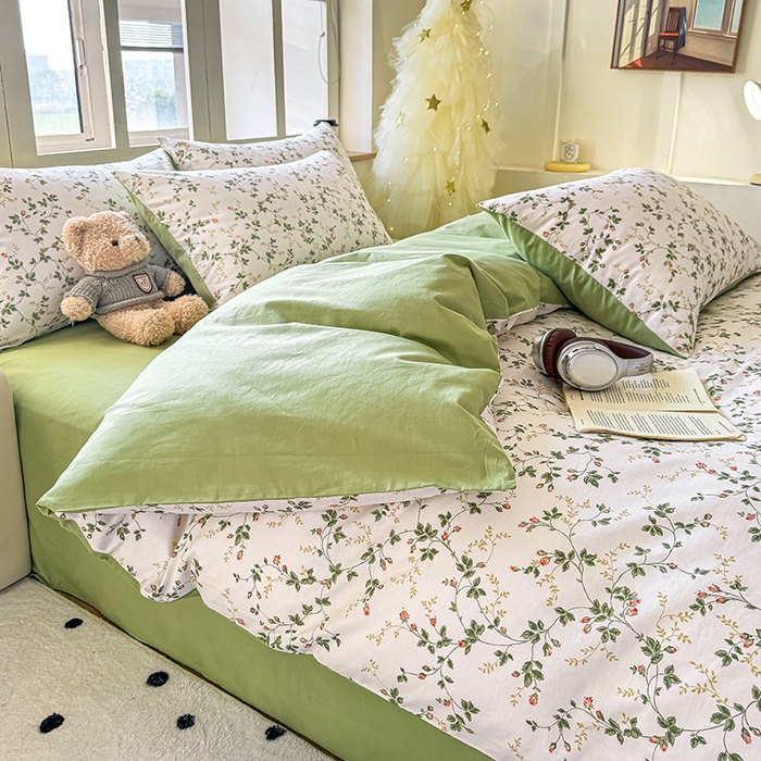 91家纺网 家纺一手货源 找家纺 芊寻家居 2025新款13372全棉印花系列单枕套 兰黛 绿