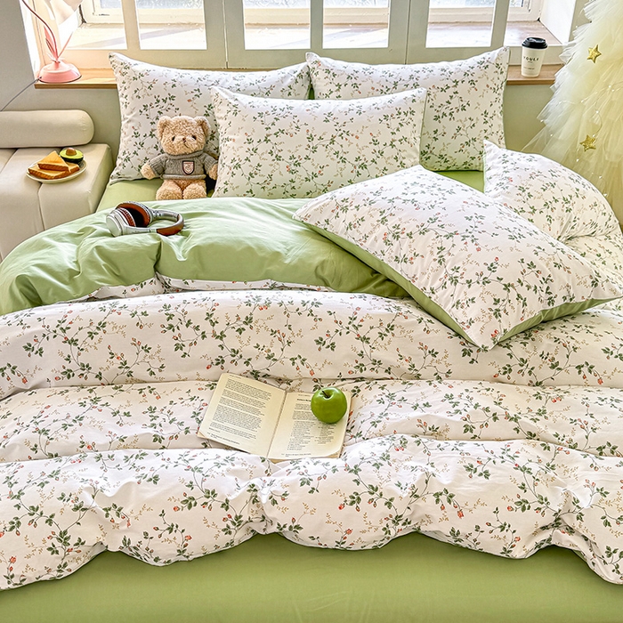 91家纺网 家纺一手货源 找家纺 芊寻家居 2025新款13372全棉印花系列单枕套 兰黛 绿