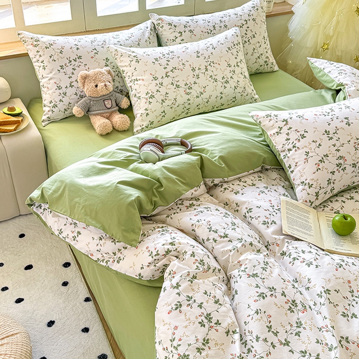 91家纺网 家纺一手货源 找家纺 芊寻家居 2025新款13372全棉印花系列单枕套 兰黛 绿