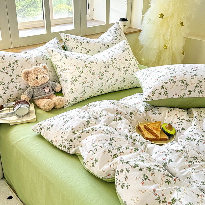 91家纺网 家纺一手货源 找家纺 芊寻家居 2025新款13372全棉印花系列单枕套 兰黛 绿