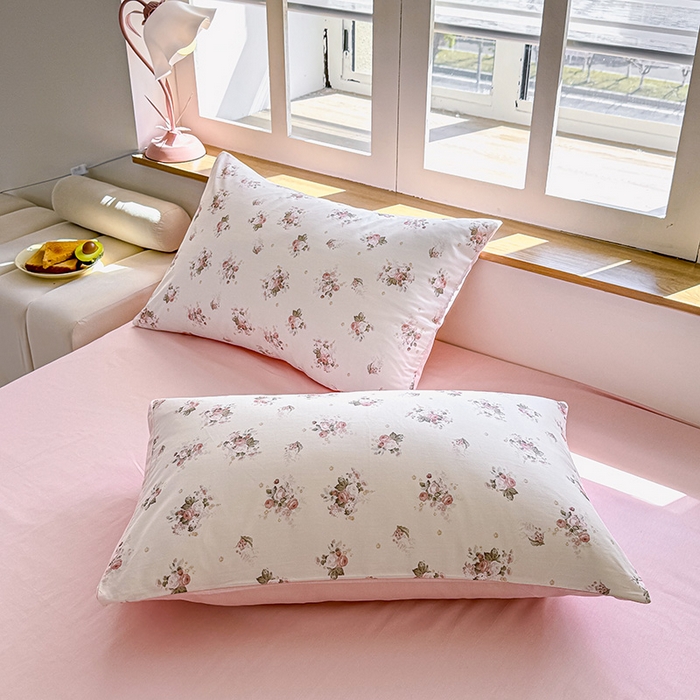 芊寻家居 2025新款13372全棉印花系列单枕套 玫瑰情缘 粉