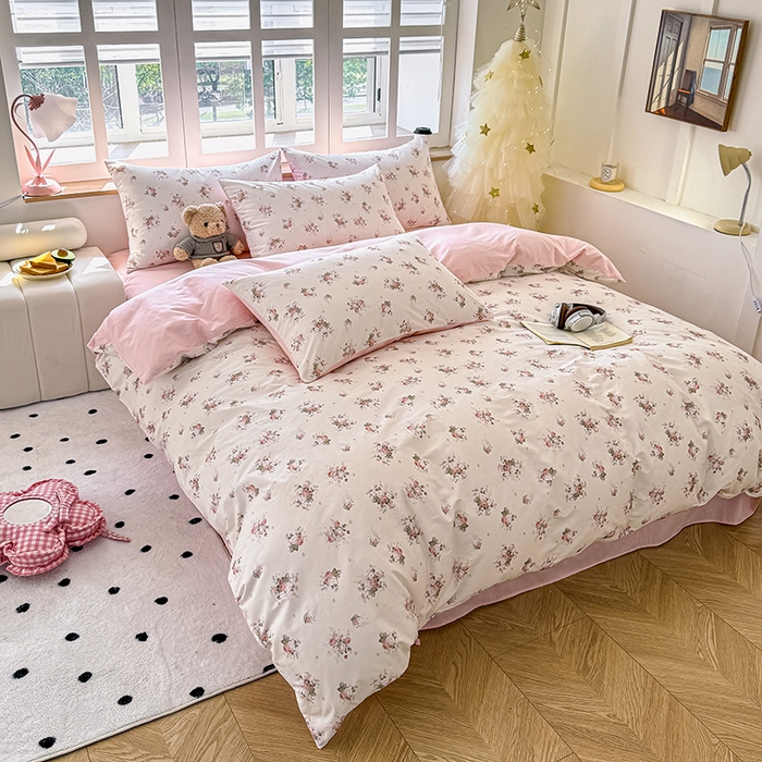 91家纺网 家纺一手货源 找家纺 芊寻家居 2025新款13372全棉印花系列单枕套 玫瑰情缘 粉