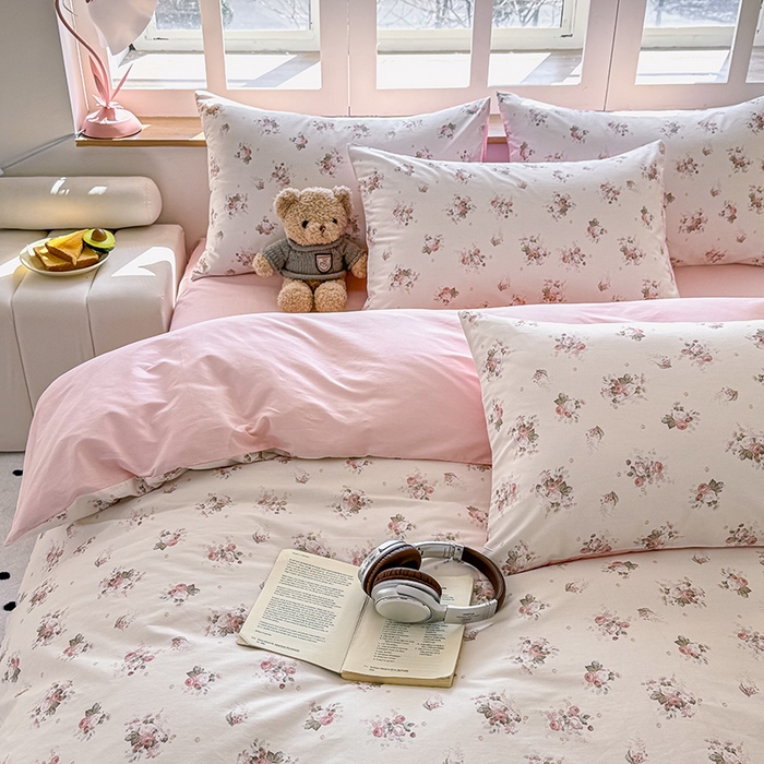 91家纺网 家纺一手货源 找家纺 芊寻家居 2025新款13372全棉印花系列单枕套 玫瑰情缘 粉