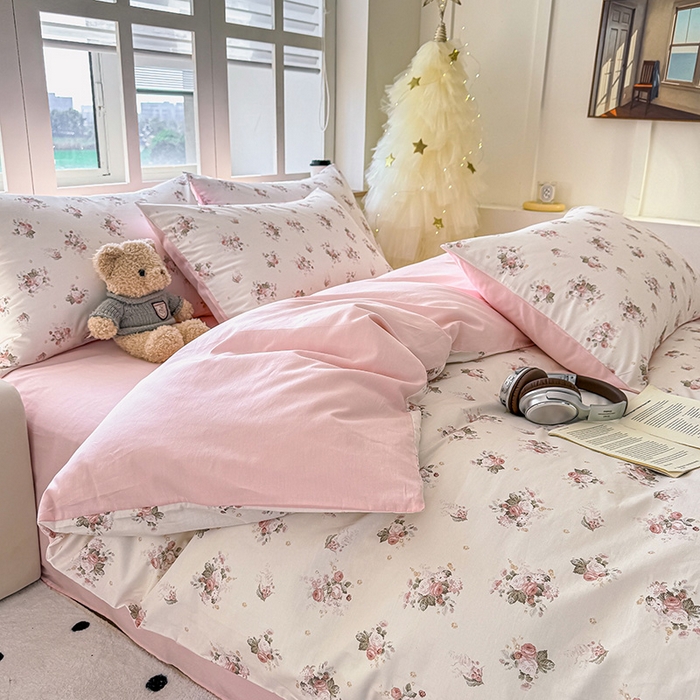 91家纺网 家纺一手货源 找家纺 芊寻家居 2025新款13372全棉印花系列单枕套 玫瑰情缘 粉