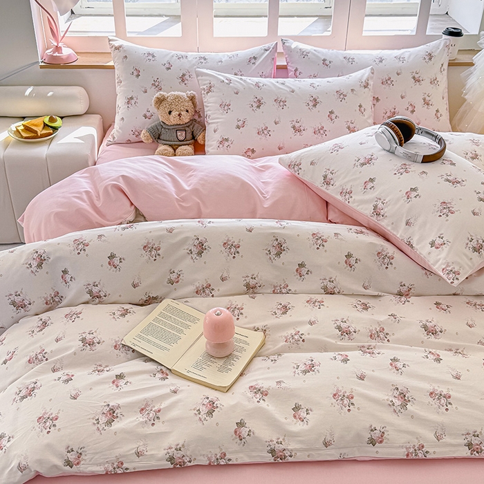 91家纺网 家纺一手货源 找家纺 芊寻家居 2025新款13372全棉印花系列单枕套 玫瑰情缘 粉