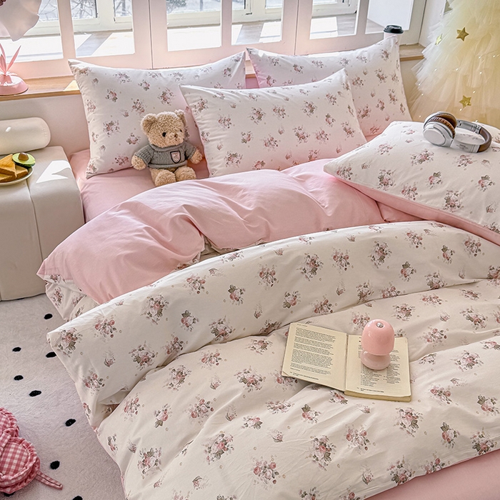 91家纺网 家纺一手货源 找家纺 芊寻家居 2025新款13372全棉印花系列单枕套 玫瑰情缘 粉