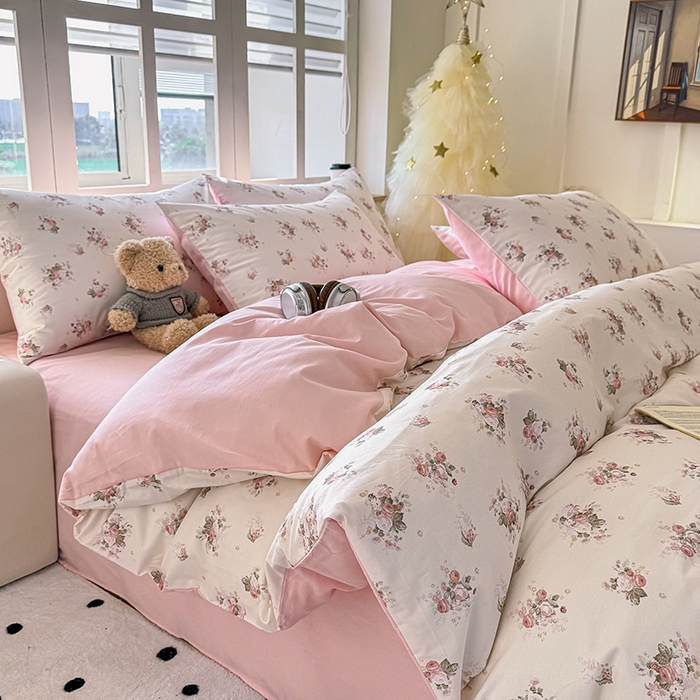 91家纺网 家纺一手货源 找家纺 芊寻家居 2025新款13372全棉印花系列单枕套 玫瑰情缘 粉