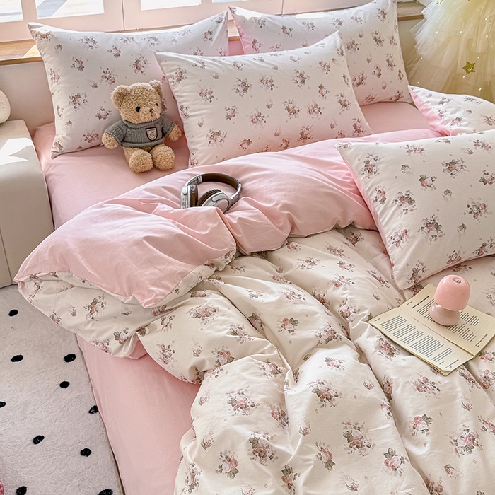 91家纺网 家纺一手货源 找家纺 芊寻家居 2025新款13372全棉印花系列单枕套 玫瑰情缘 粉