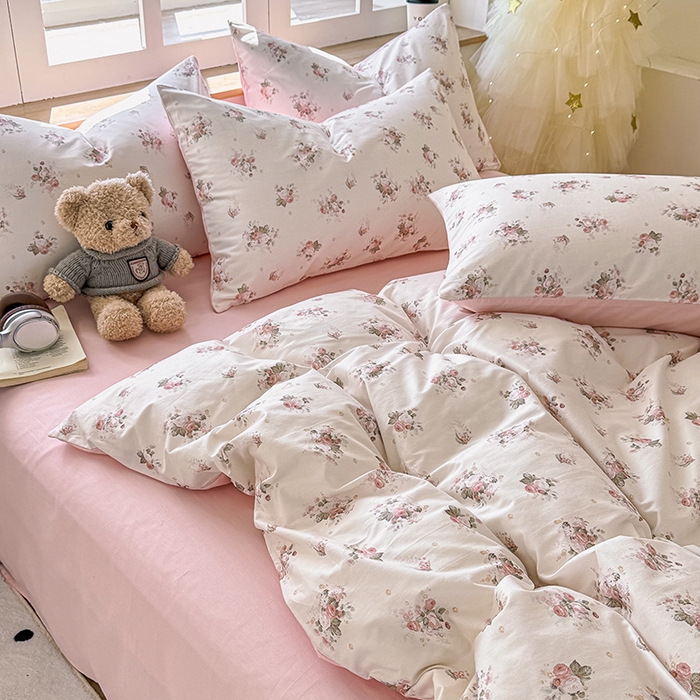 91家纺网 家纺一手货源 找家纺 芊寻家居 2025新款13372全棉印花系列单枕套 玫瑰情缘 粉